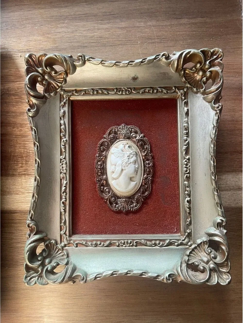 Vintage Turner Mfg. Co. Hand Colored Cameo in Ornate Gold Frame 1960s